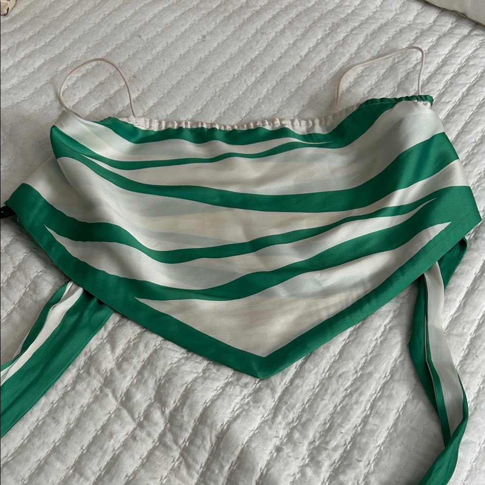 SHEIN Green and White Striped Crop Top